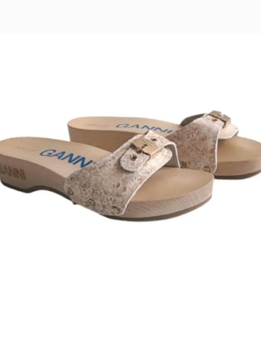 Ganni + Dr Scholls Pescura Wooden Mule Clog Sandals